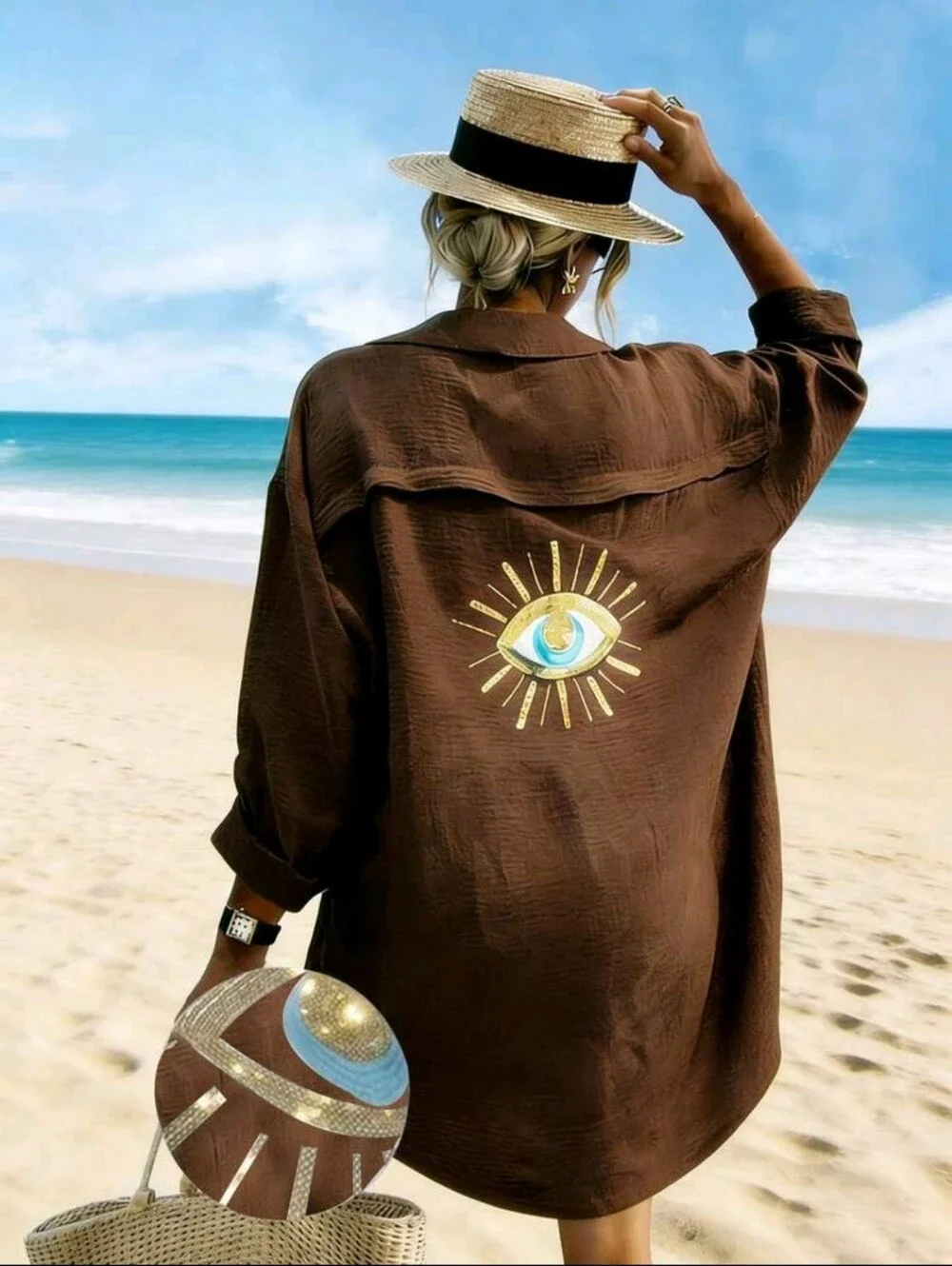 BRAND NEW ** Womens Brown Shirt with Eye Motif